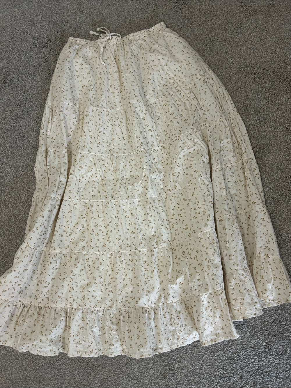 Cream Floral Tiered Maxi Skirt with Drawstring Waist